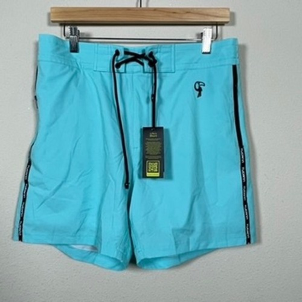 NWT Tucann Active Surf Performance Shorts Mens L Turquoise Blue Board Shorts